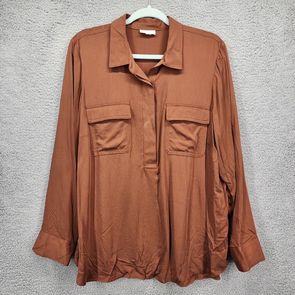 J. Jill Women Copper Brown Modal Rayon Long Sleeve Tunic Blouse Shirt XL